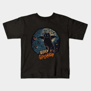 Black Vamp Cat Stay Spooky Kids T-Shirt